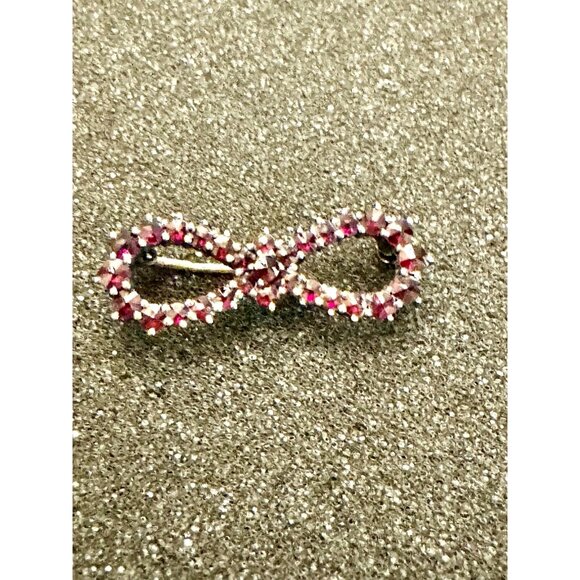 Antique Victorian Bohemian Garnet Rose Cut Garnets Bow Brooch Pin Gold Gilt - Picture 5 of 15